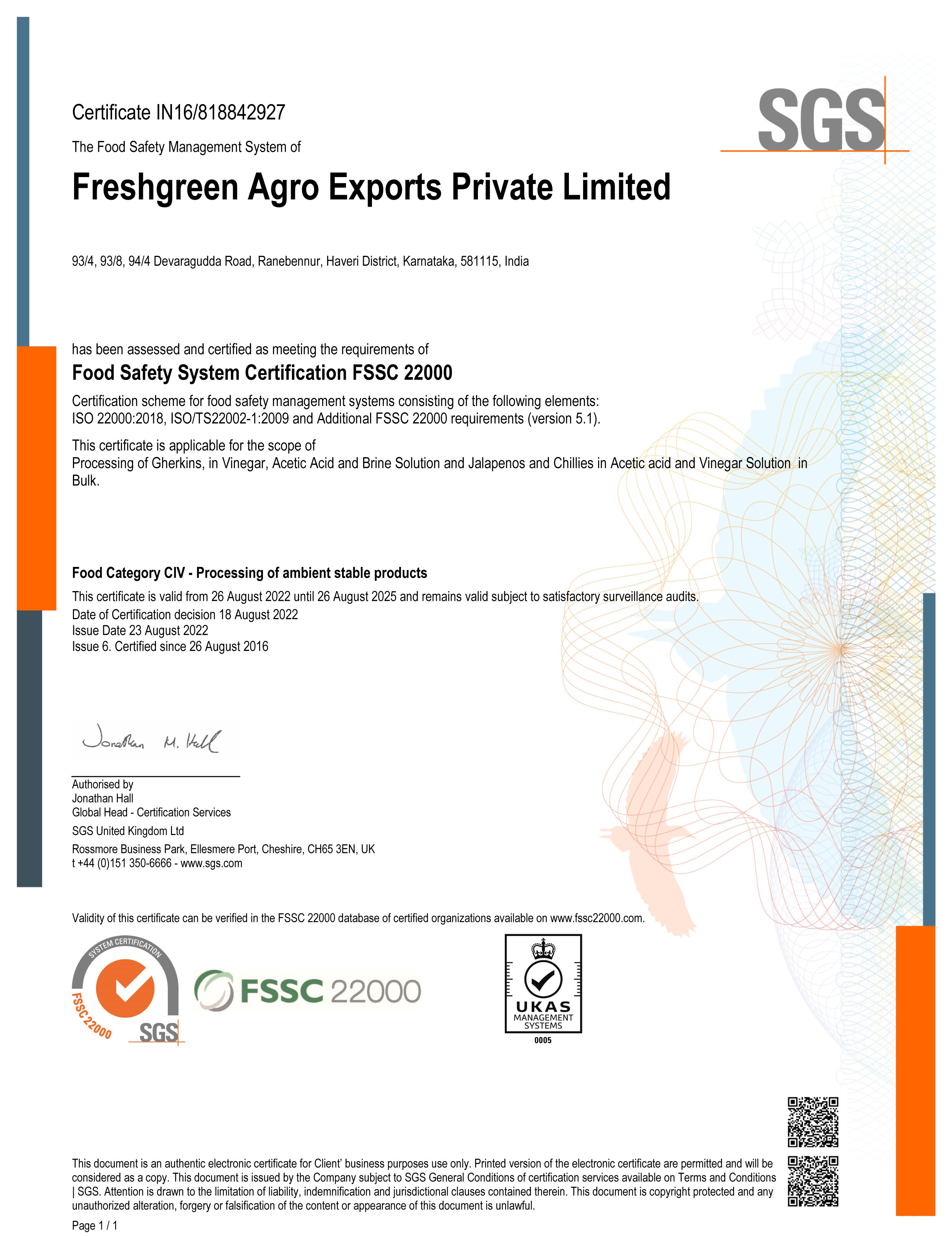 SGS CERTIFICATE